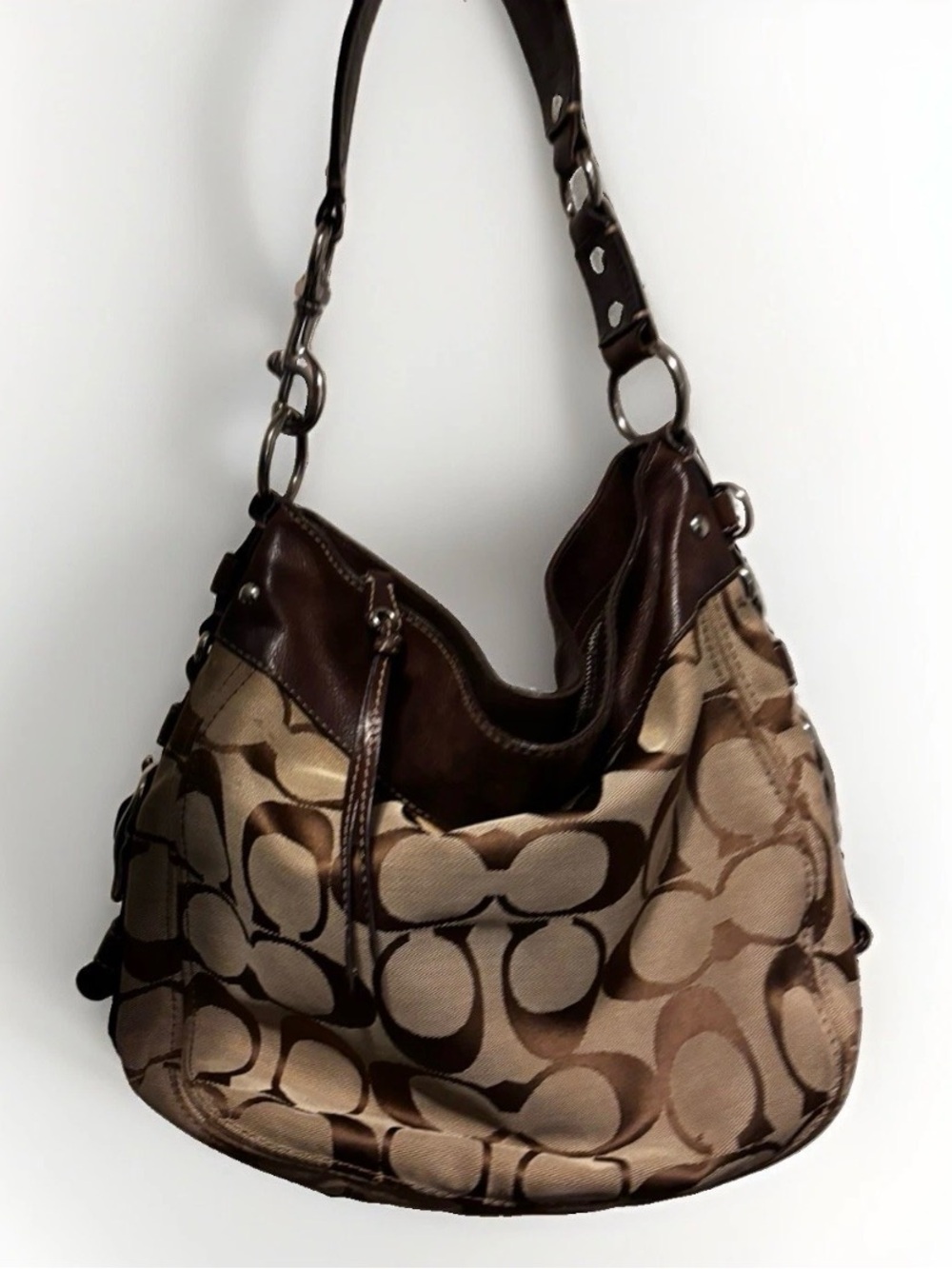 Designer-Style Brown Monogram Hobo Bag